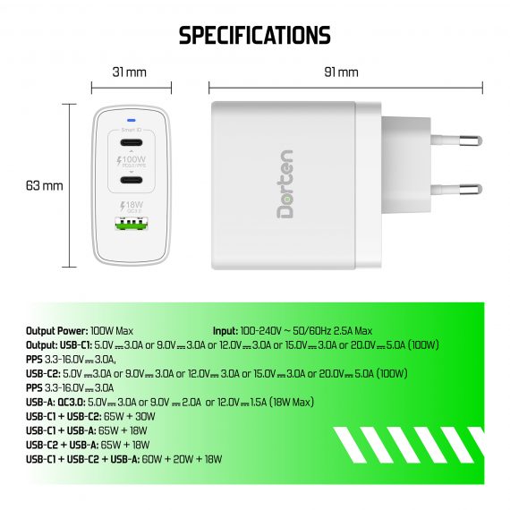 3-Port USB Smart ID 100W GaN Power Adapter - PD3.0-PPS+QC3.0_DN206900_6